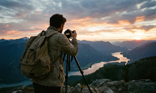 Photographe en action illustrant les avantages concrets de l'utilisation d'un trépied