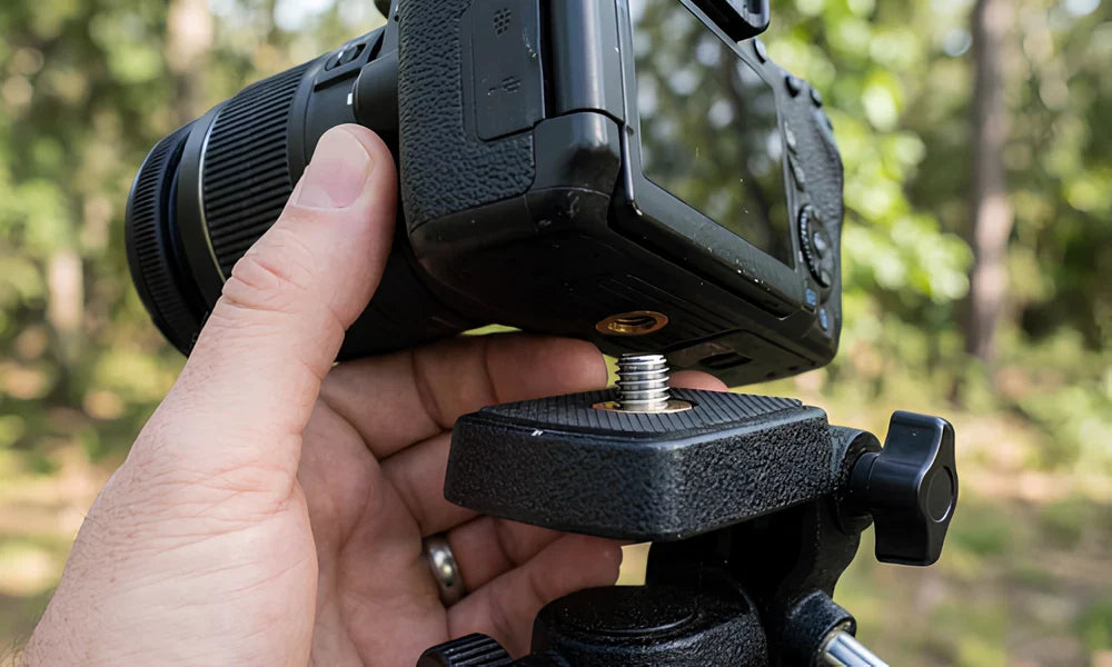 Caméra fixée sur un trépied vidéo pour un tournage stable