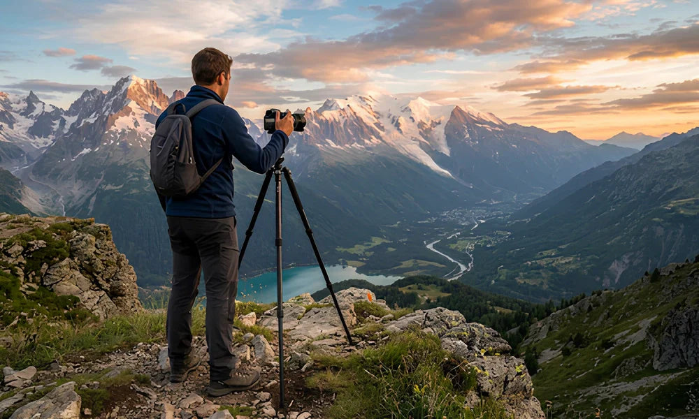 Trépied de qualité avec tête panoramique solide et pieds stables
