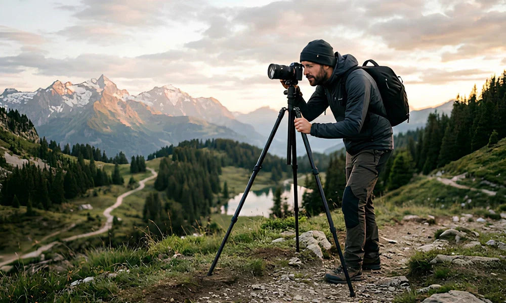 Photographe commettant une erreur courante avec son trépied mal réglé