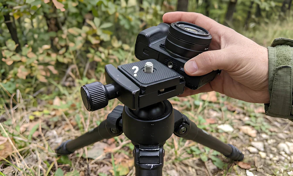 Différents appareils photo testés sur un trépied pour vérifier la compatibilité
