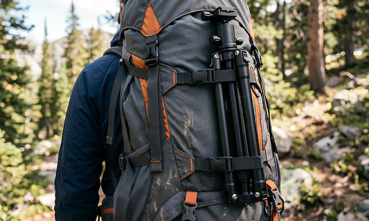 Trépied accroché a un sac de randonner