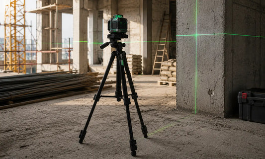 Niveau laser fixe sur un trepied pour assurer un alignement precis sur chantier
