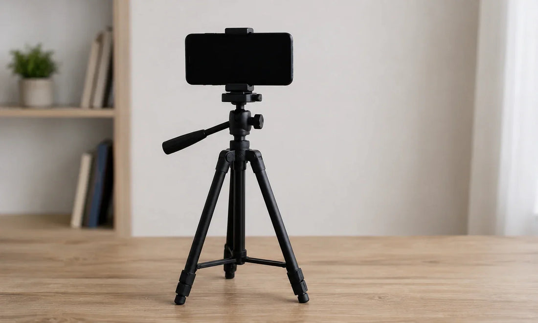 Smartphone fixe sur un trepied pour realiser des photos en mobilite