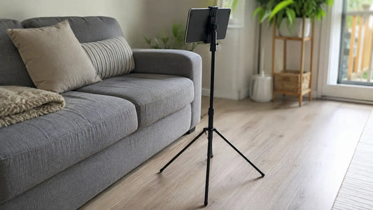 Trepied a trois pieds tenant une tablette dans un salon