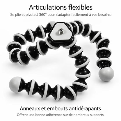 Trépied Flexible 24,5 CM Noir & Blanc | Reflex & Hybride | Vis 1/4 et 3/8 Pouce, Charge 3 KG
