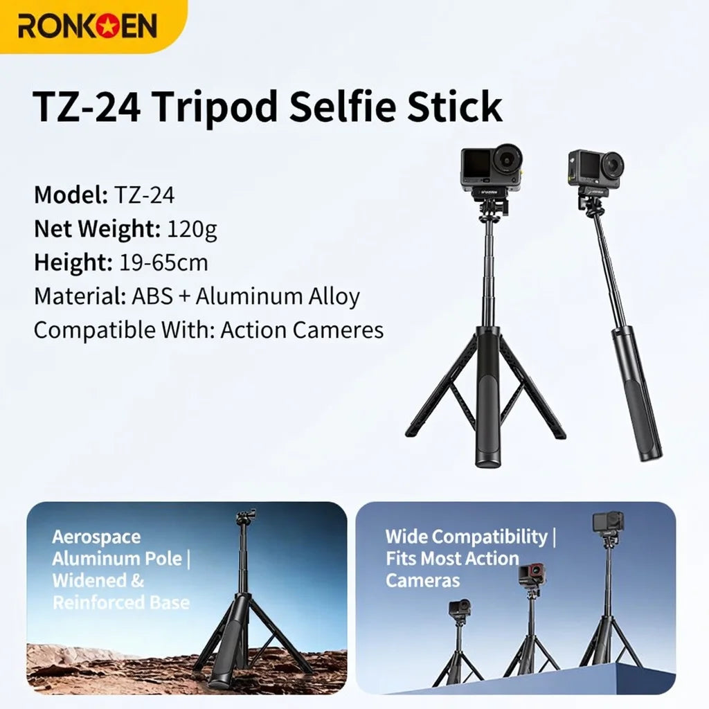 Trépied GoPro 65 cm noir avec caméra d'action, format compact de transport