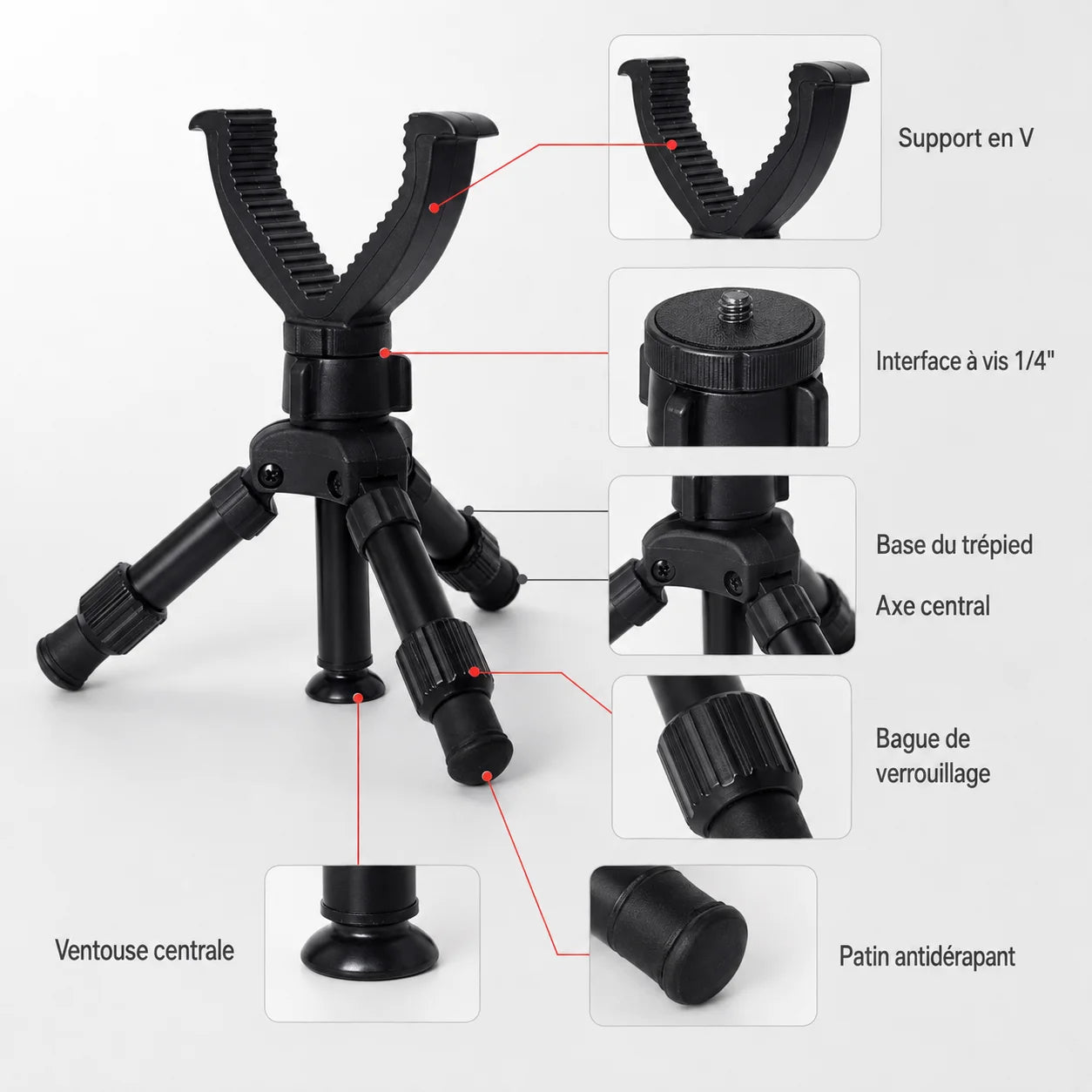 Trépied Chasse Portable Noir Réglable | Support Extérieur Stable