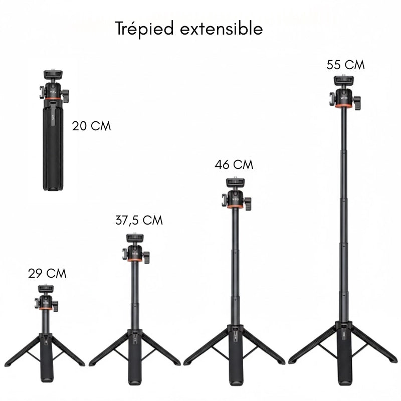 Dimensions du mini trépied appareil photo extensible 