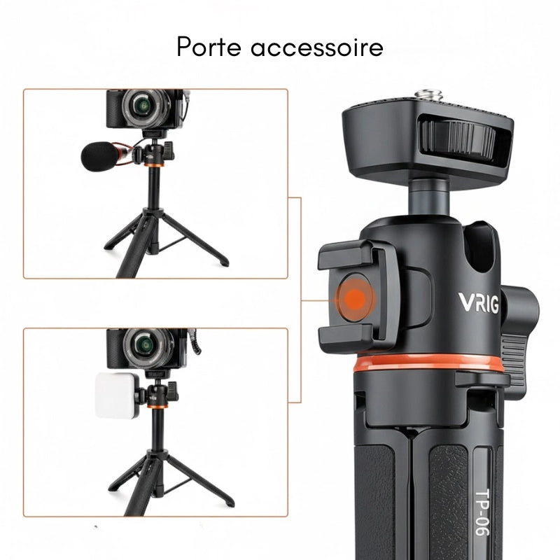 Porte accessoire inclus sur le mini trépied appareil photo extensible