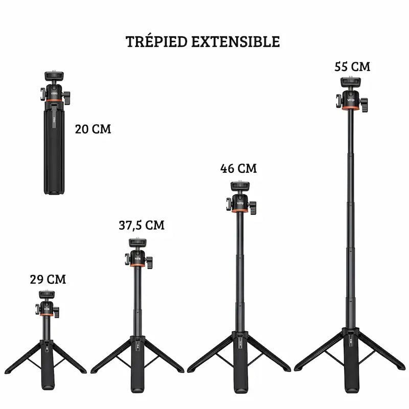 Dimensions du mini trépied appareil photo extensible 