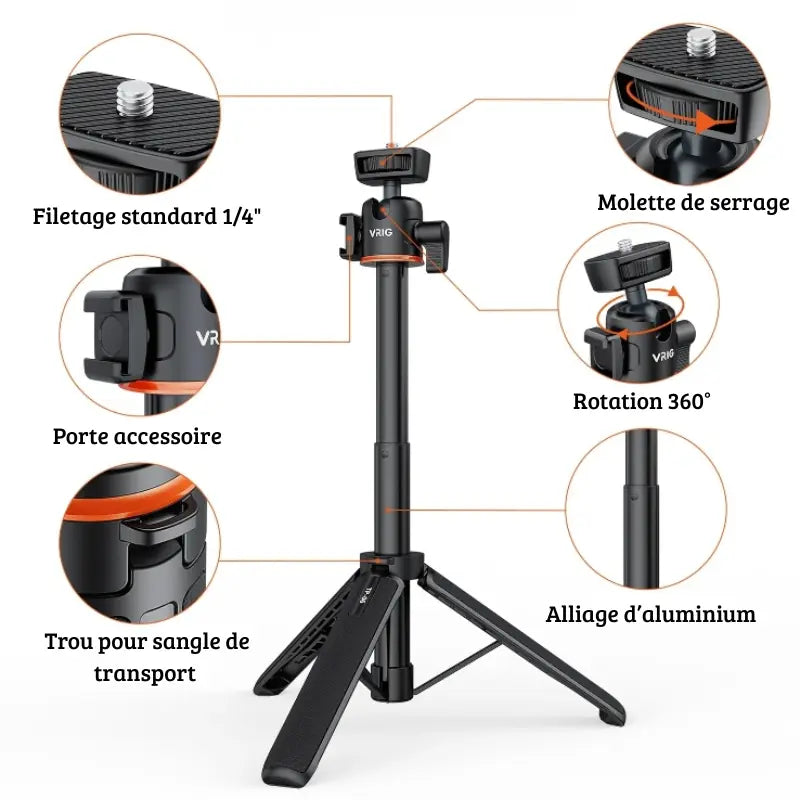 Informations sur le mini trépied appareil photo extensible