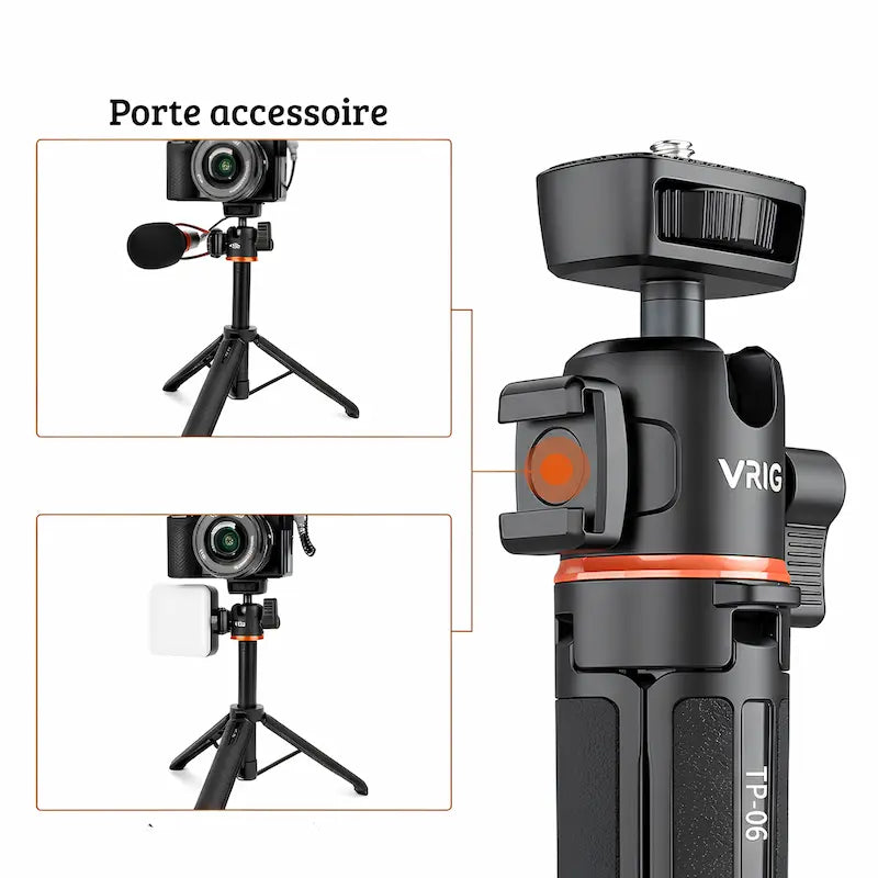 Porte accessoire inclus sur le mini trépied appareil photo extensible