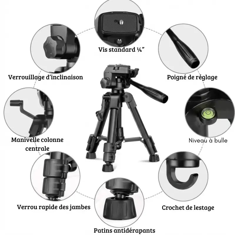 Détails sur le mini trépied appareil photo noir