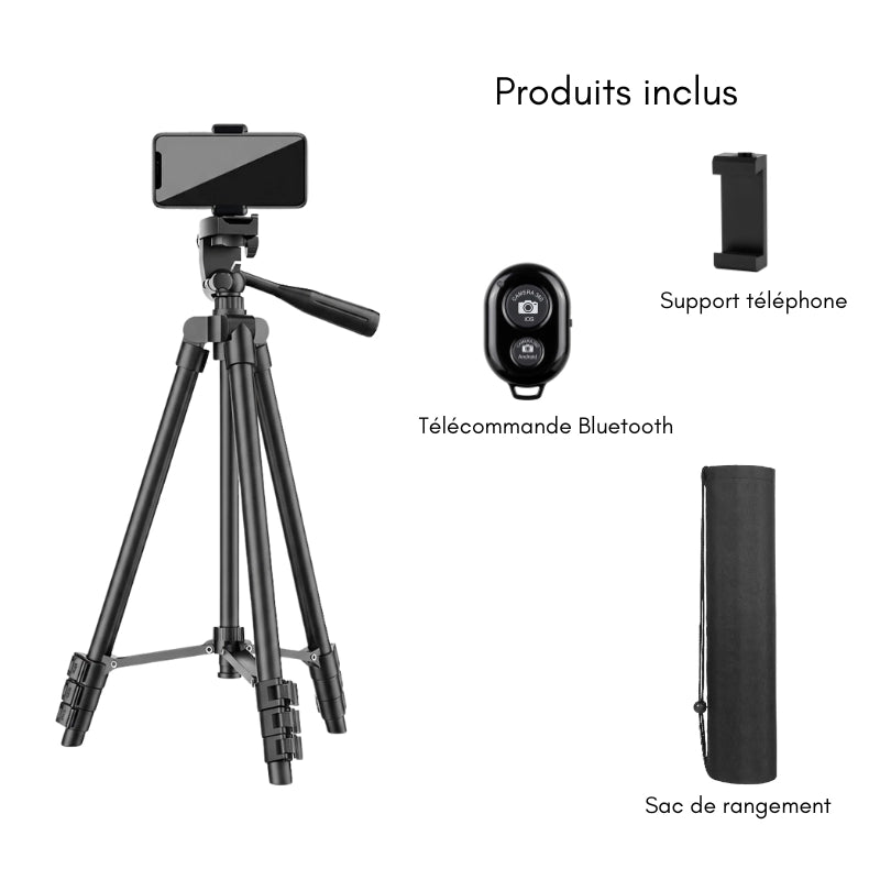 Produits inclus avec le trépied téléphone noir