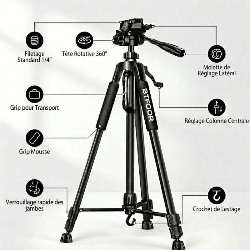 Informations sur le  trépied appareil photo 140 CM grips en mousse
