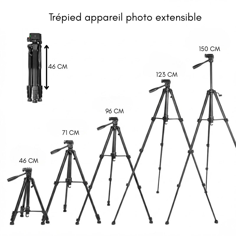 Dimensions du trépied appareil photo 150 CM grips en mousse