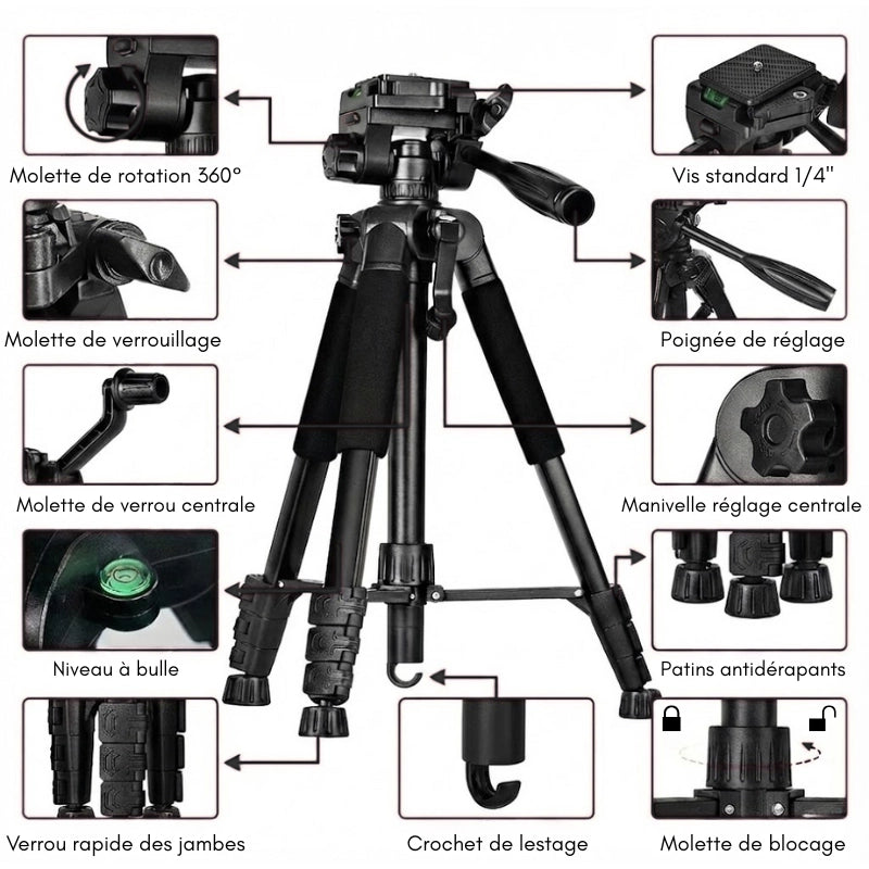 Informations sur le  trépied appareil photo 150 CM grips en mousse