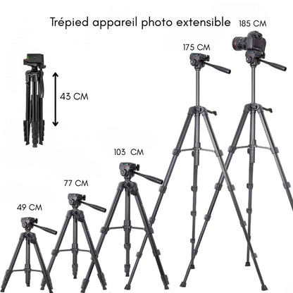 Dimensions du trépied appareil photo 185 CM noir