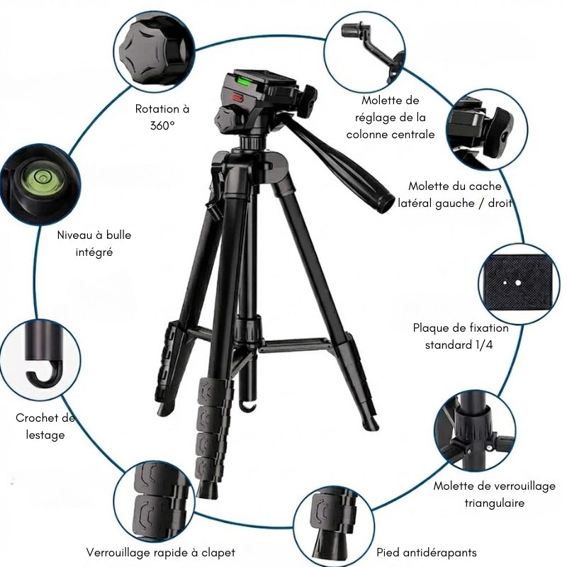 Informations du trépied appareil photo 185 CM noir