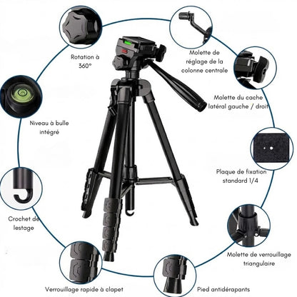 Informations du trépied appareil photo 185 CM noir