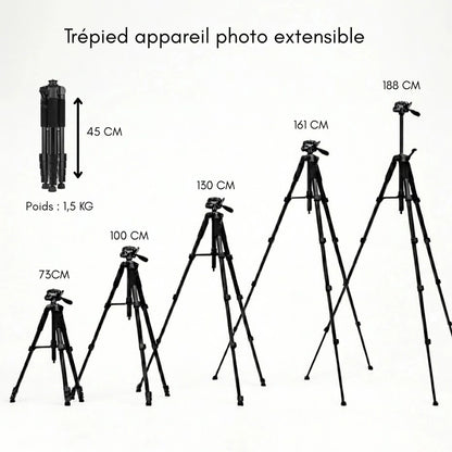 Dimensions du trépied appareil photo 188 CM grips en mousse