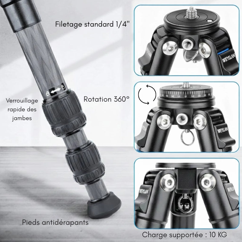 Détails du trépied carbone 46 CM