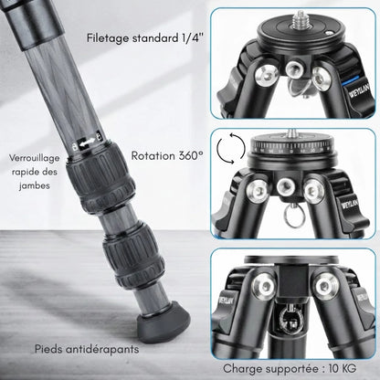Détails du trépied carbone 46 CM