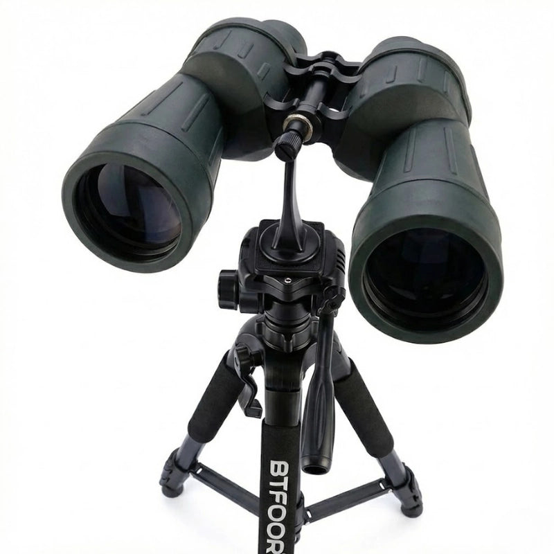 Jumelles clipsé sur le trépied grips en mousse
