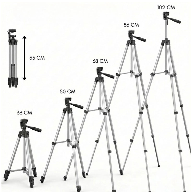 Dimensions du trépied téléphone argent 