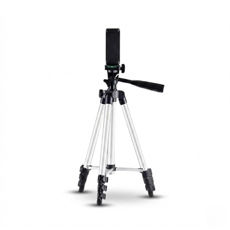 Trépied téléphone argent sur fond blanc