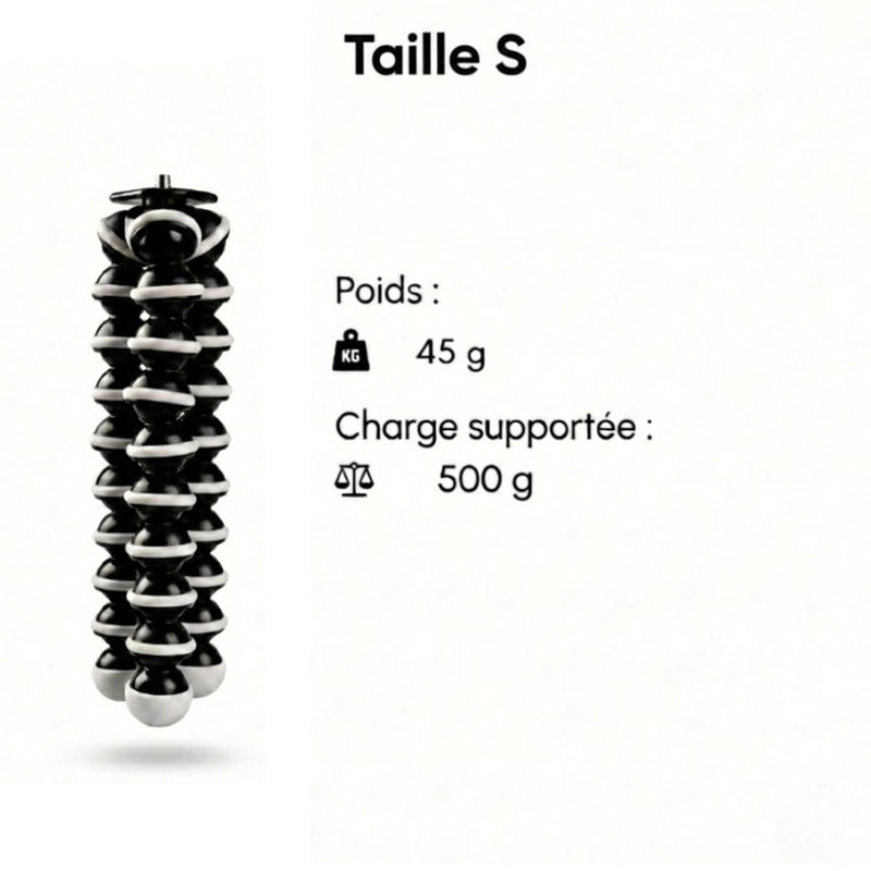 Informations du trépied flexible noir et blanc taille S