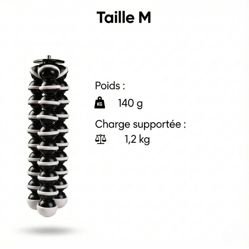 Informations du trépied flexible noir et blanc taille M