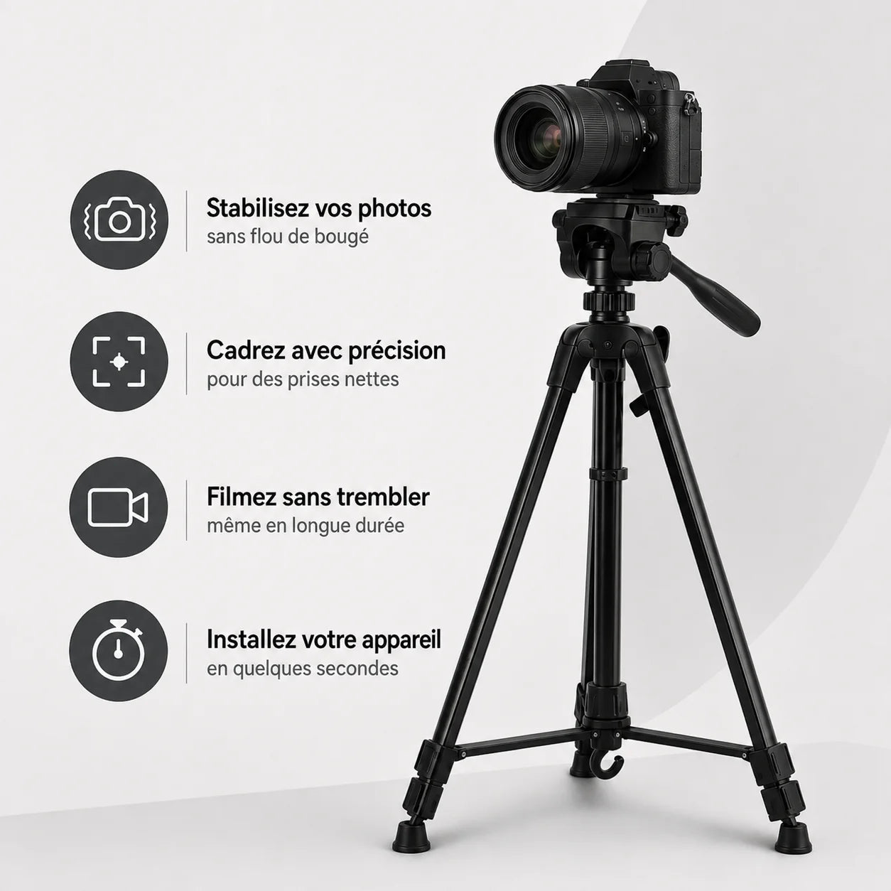 Trépied Appareil Photo 140 CM Noir Aluminium | Reflex, Hybride & Smartphone | Vis 1/4", Charge 3 KG & Sac inclus