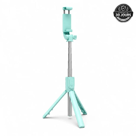 Mini Trépied Téléphone 70 CM Turquoise | iPhone & Android | Perche Selfie & Télécommande Bluetooth