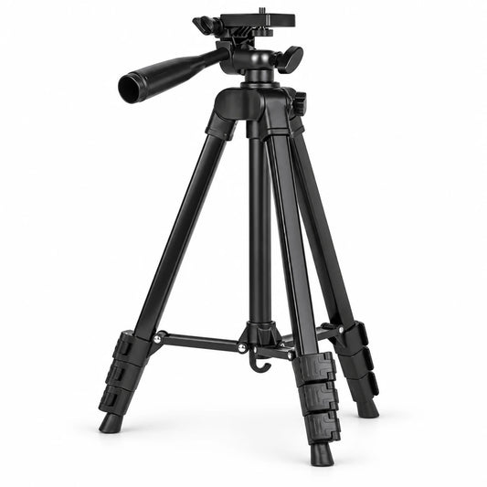 Trépied Appareil Photo 134 CM Noir Aluminium | Tête à Poignée 360°, Support Téléphone & Housse inclus