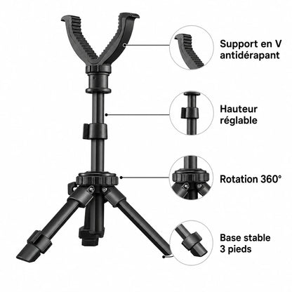 Trépied Chasse Réglable Aluminium avec Support en V | Rotation 360°