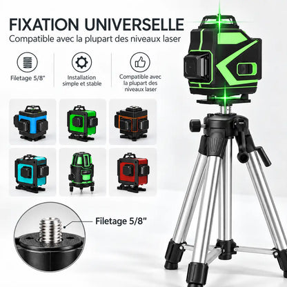 Trépied Laser 120 CM Inox | Niveau à Bulle & Filetage 5/8" | Manivelle & Sac inclus
