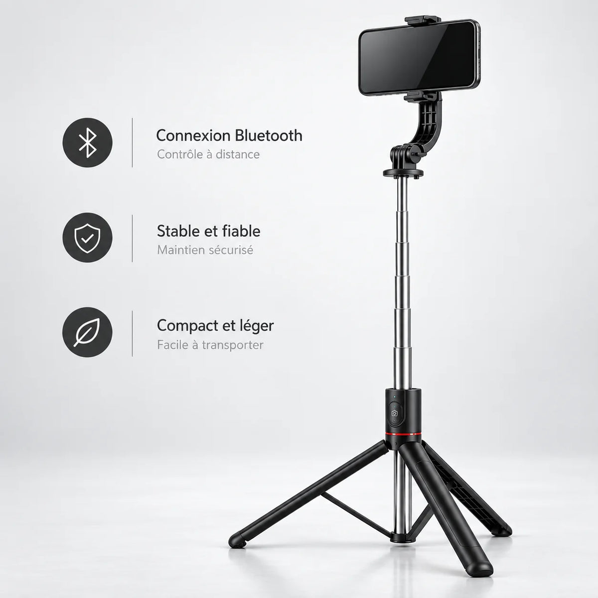 Trépied Téléphone 172 CM Noir | iPhone & Android | Rotation 360° & Grande Extension