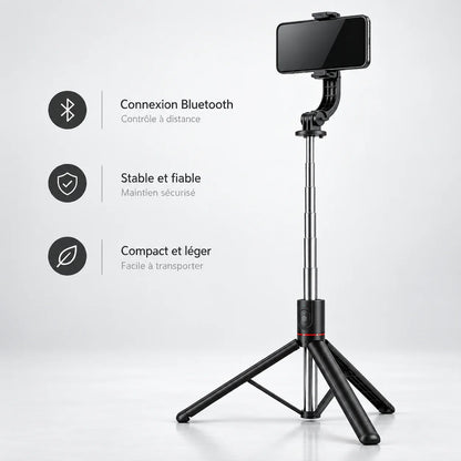 Trépied Téléphone 172 CM Noir | iPhone & Android | Rotation 360° & Grande Extension