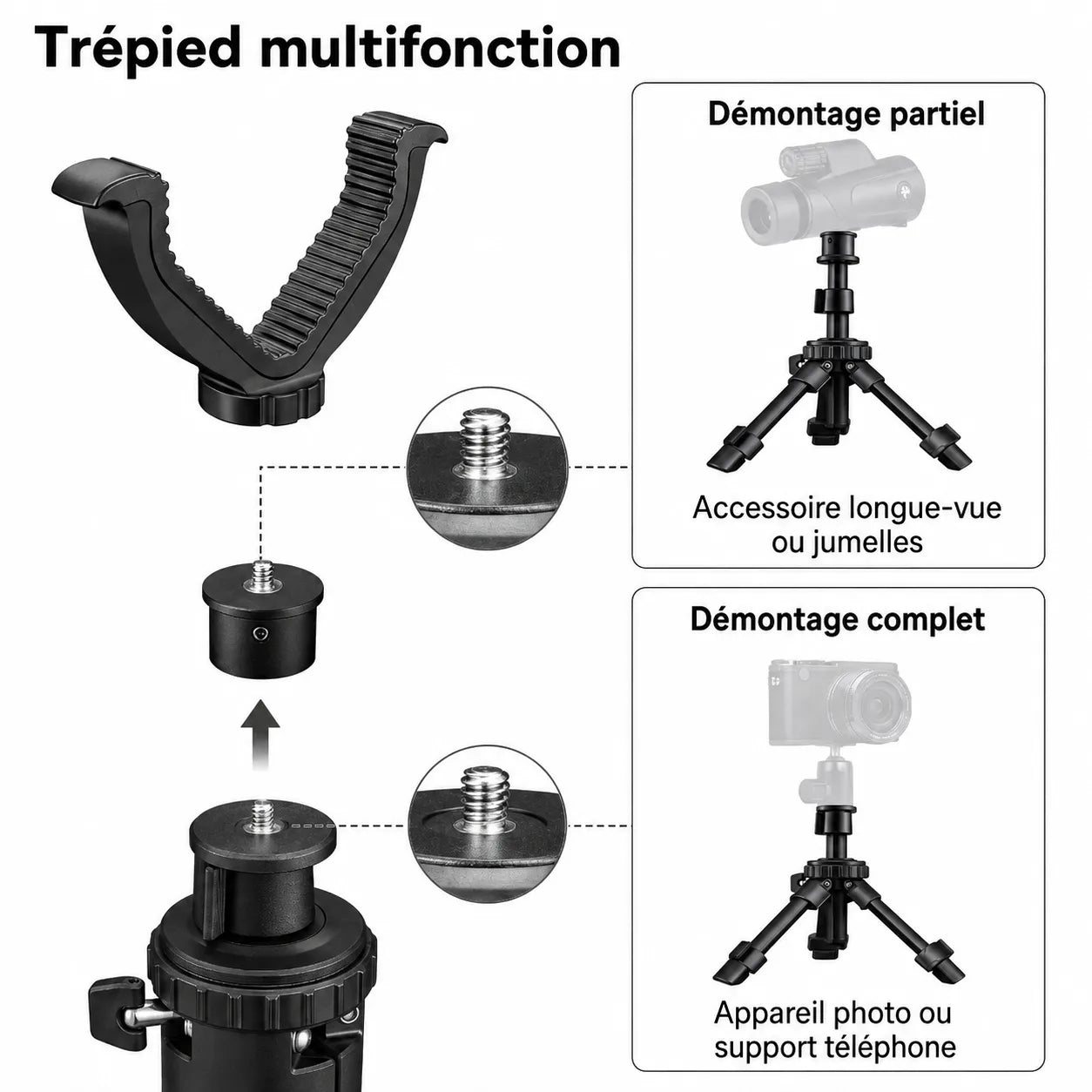 Trépied Chasse Réglable Aluminium avec Support en V | Rotation 360°