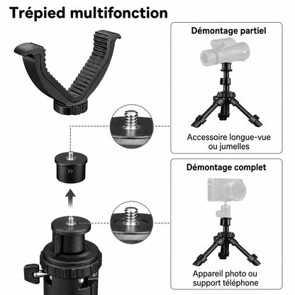 Trépied Chasse Réglable Aluminium avec Support en V | Rotation 360°