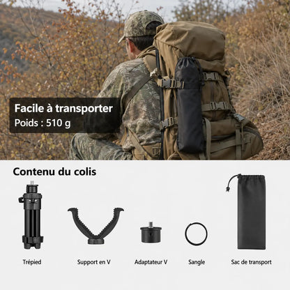 Trépied Chasse Réglable Aluminium avec Support en V | Rotation 360°