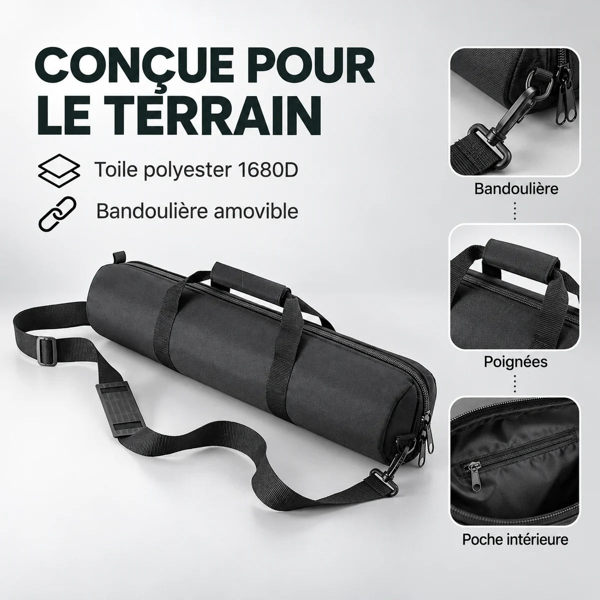 Housse trépied matelassée 50 à 125 cm – détails