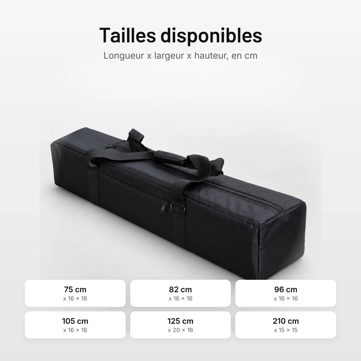 Housse trépied nylon, six tailles de 75 à 210 cm