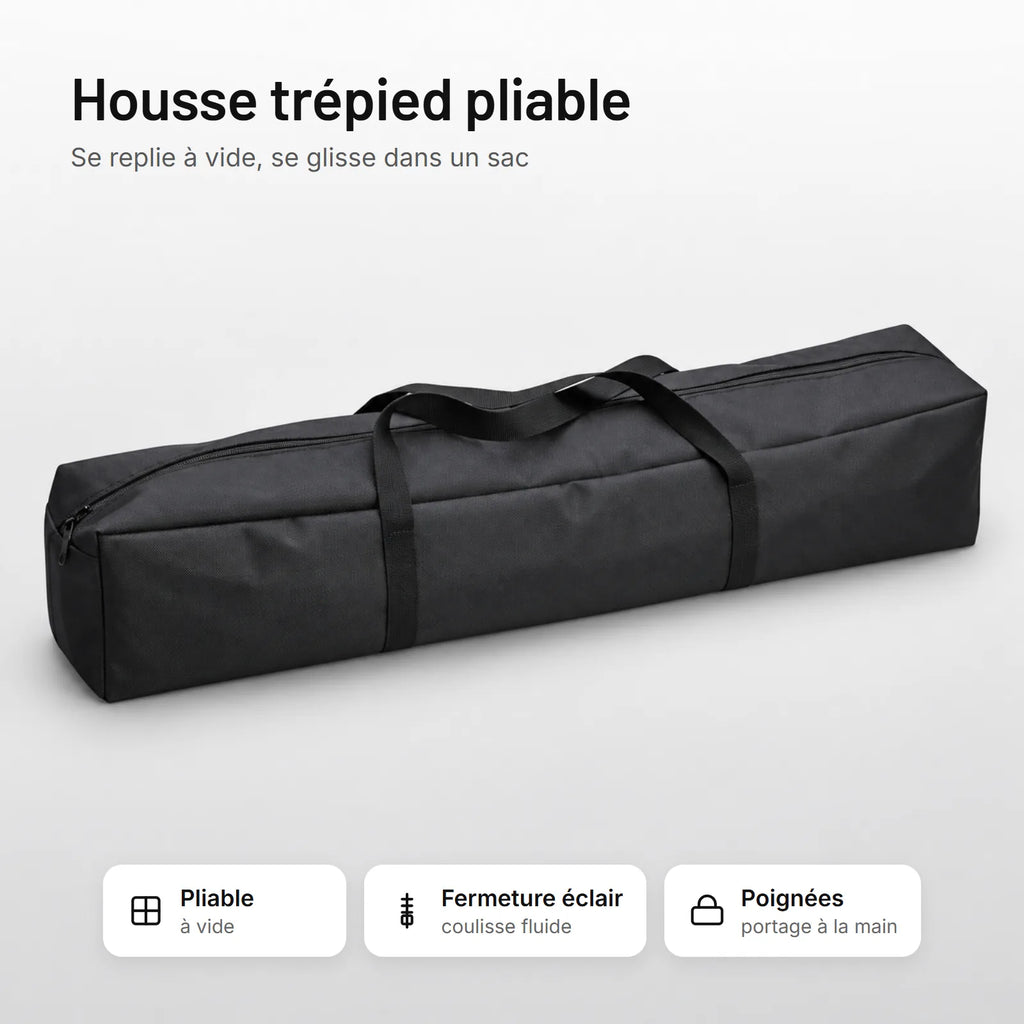 Housse trépied pliable, pliable, fermeture éclair et poignées