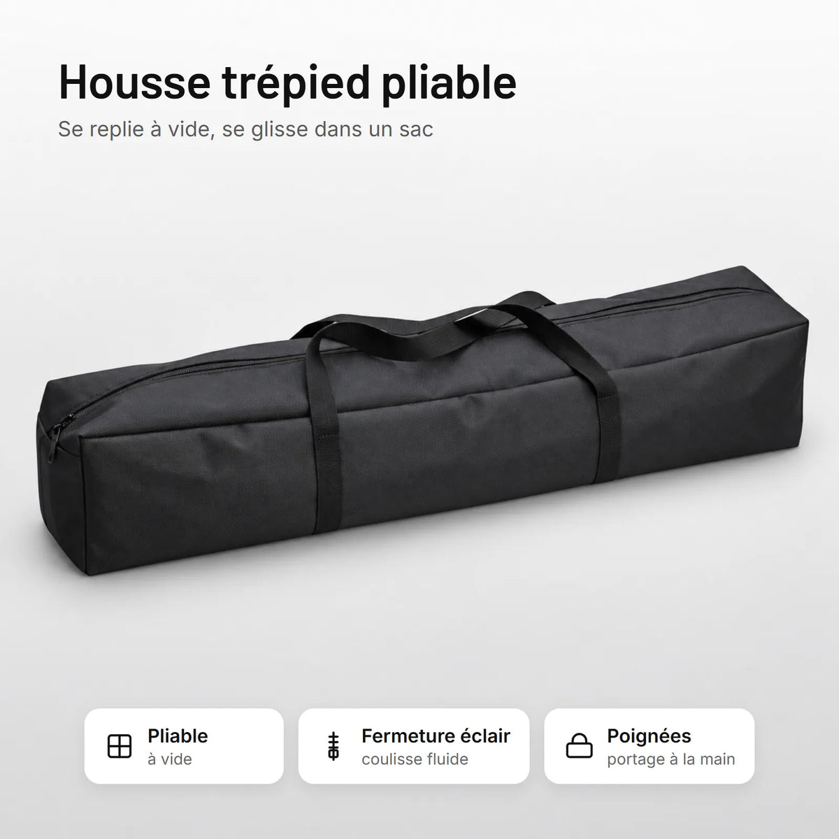 Housse trépied pliable, pliable, fermeture éclair et poignées