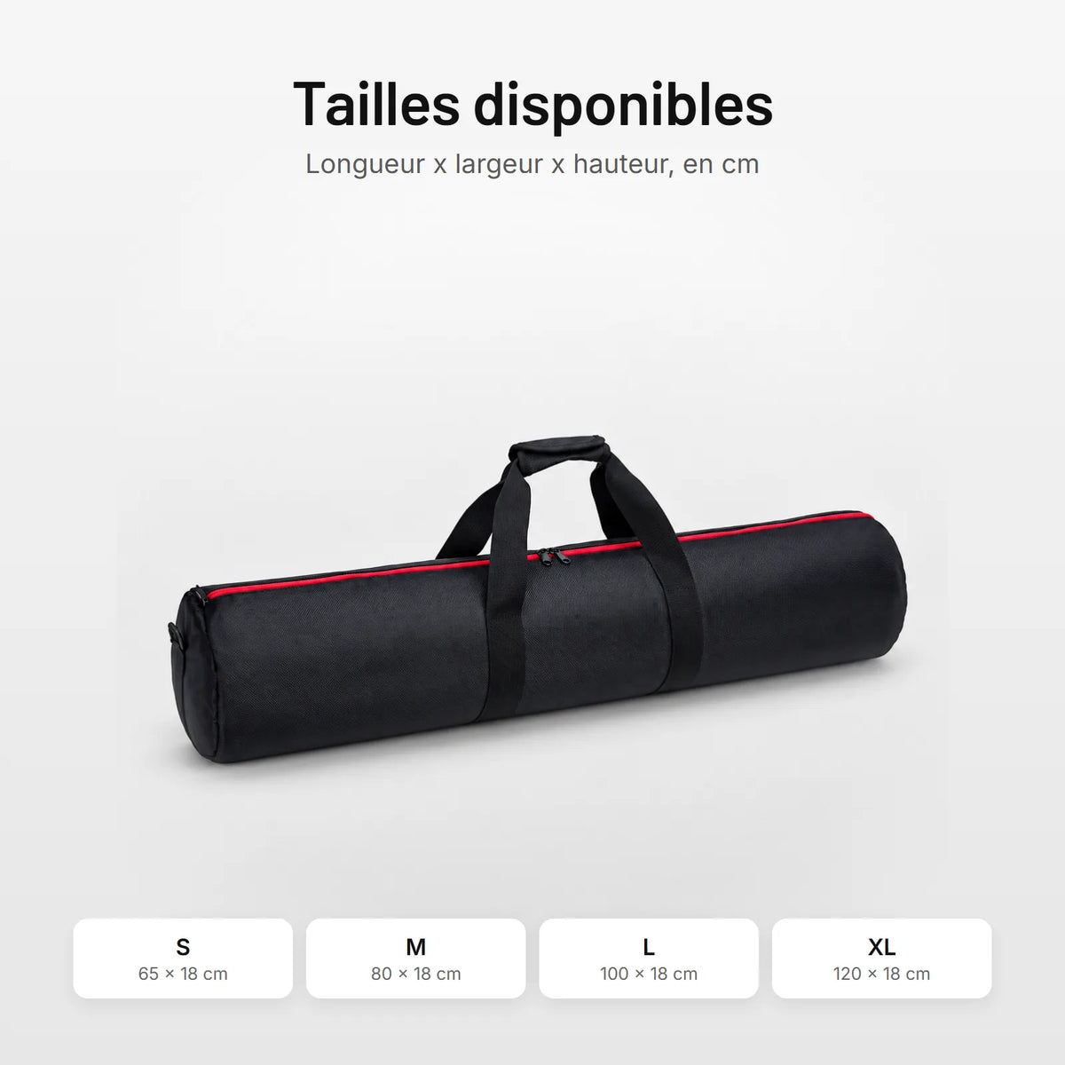 Housse trépied rembourrée, tailles S, M, L et XL de 65 à 120 cm