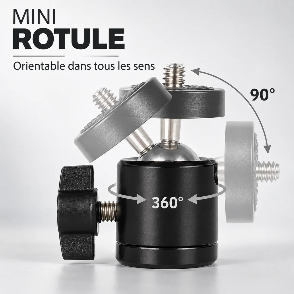 Mini rotule trépied 1/4 – rotation 360° et inclinaison 90°