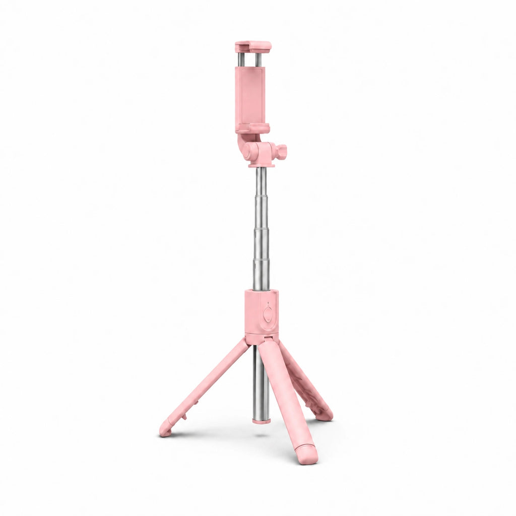 Mini Trépied Téléphone 70 CM Rose - vue principale du trépied pour téléphone, iPhone & Android, Perche Selfie & Télécommande Bluetooth